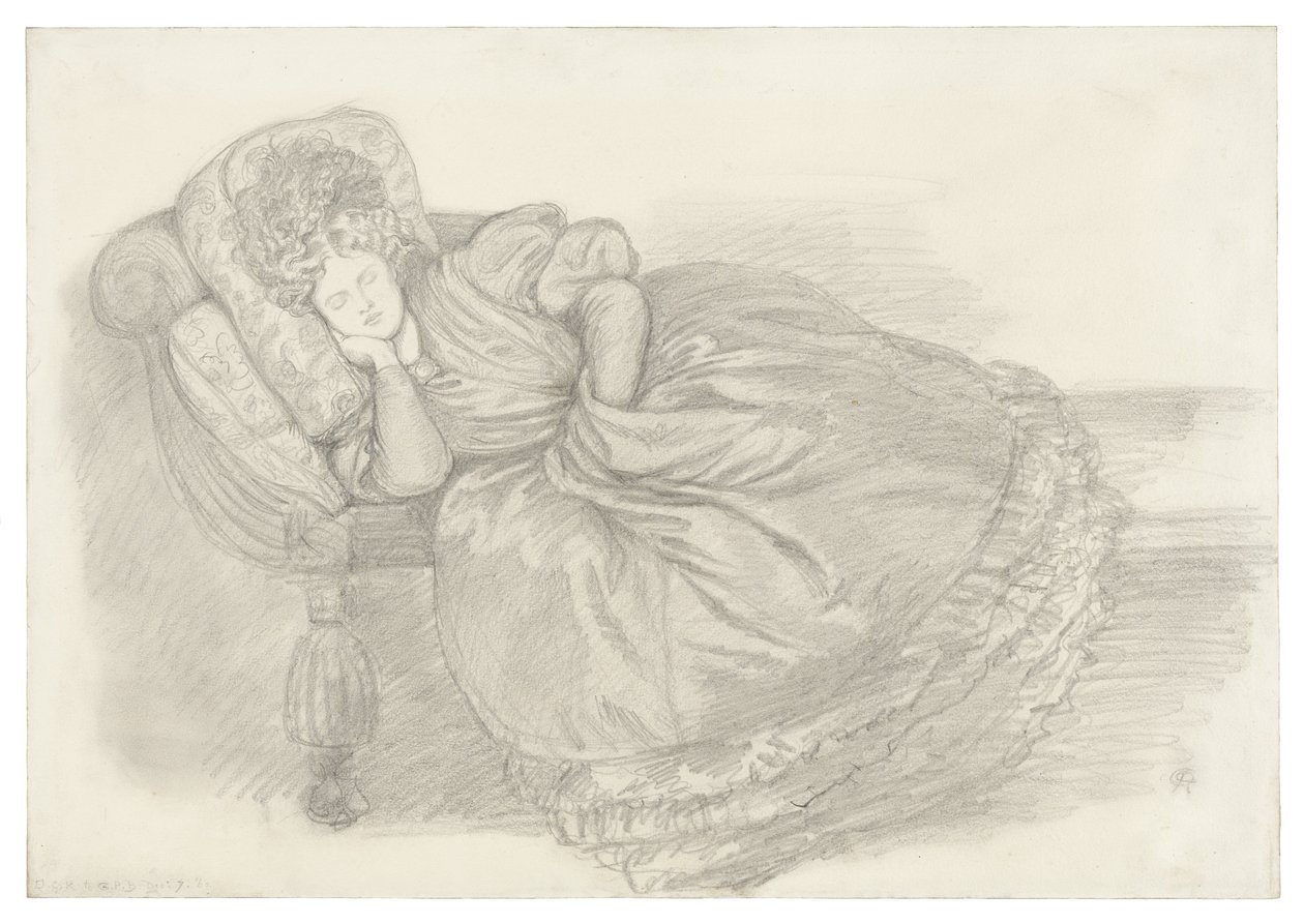 Studie Fanny Cornforthové, spící na lenošce od Dante Gabriel Rossetti