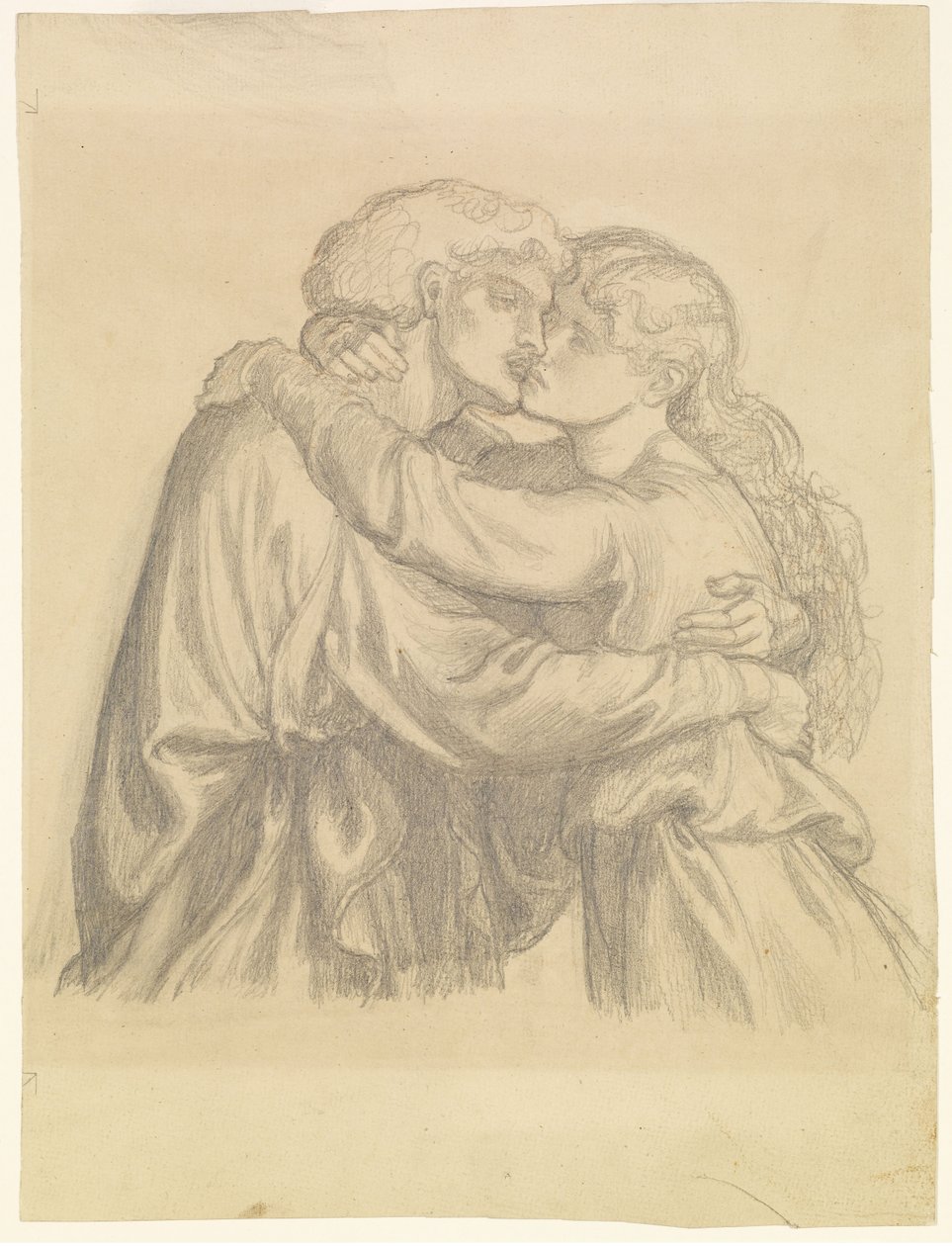 Blahoslavená Damozel - Studie dvou objímajících se milenců od Dante Gabriel Rossetti