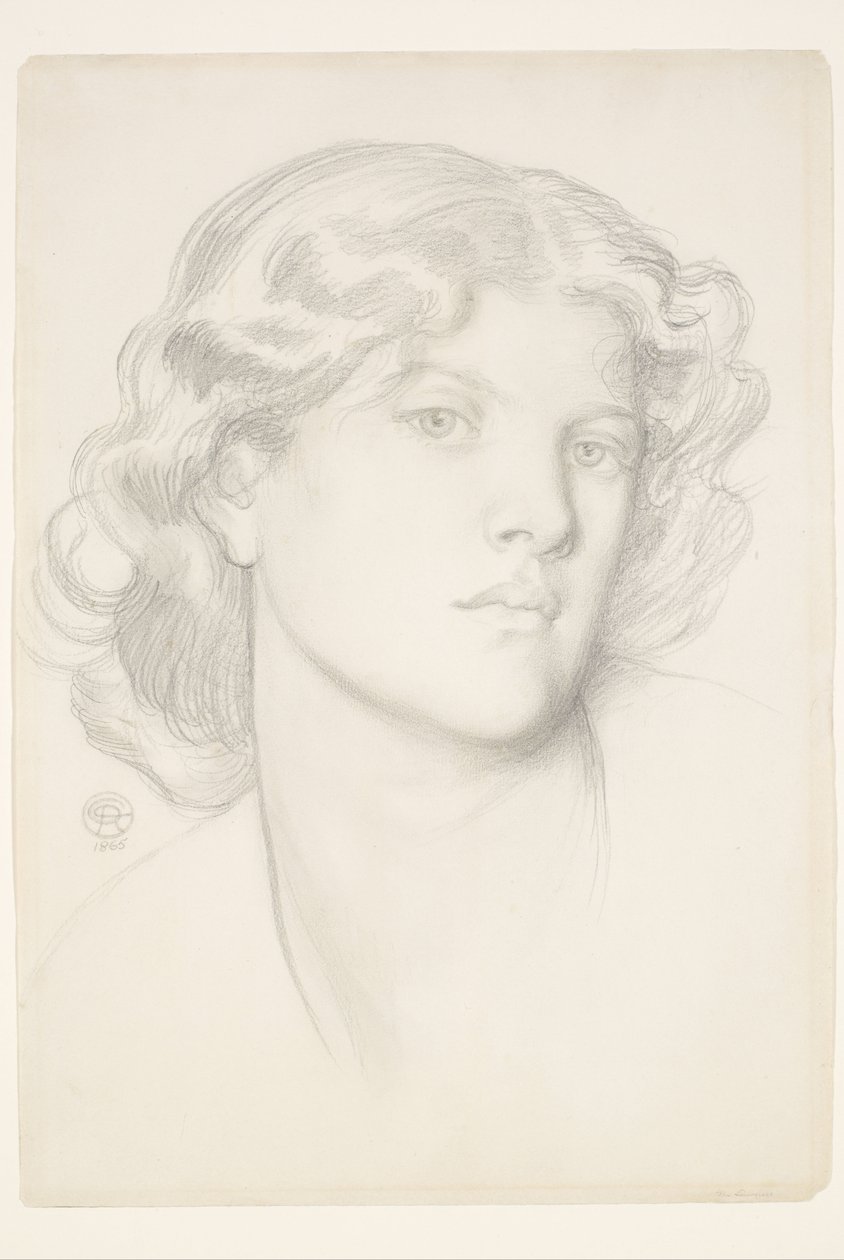Modrá věž - Studie hlavy ženy od Dante Gabriel Rossetti