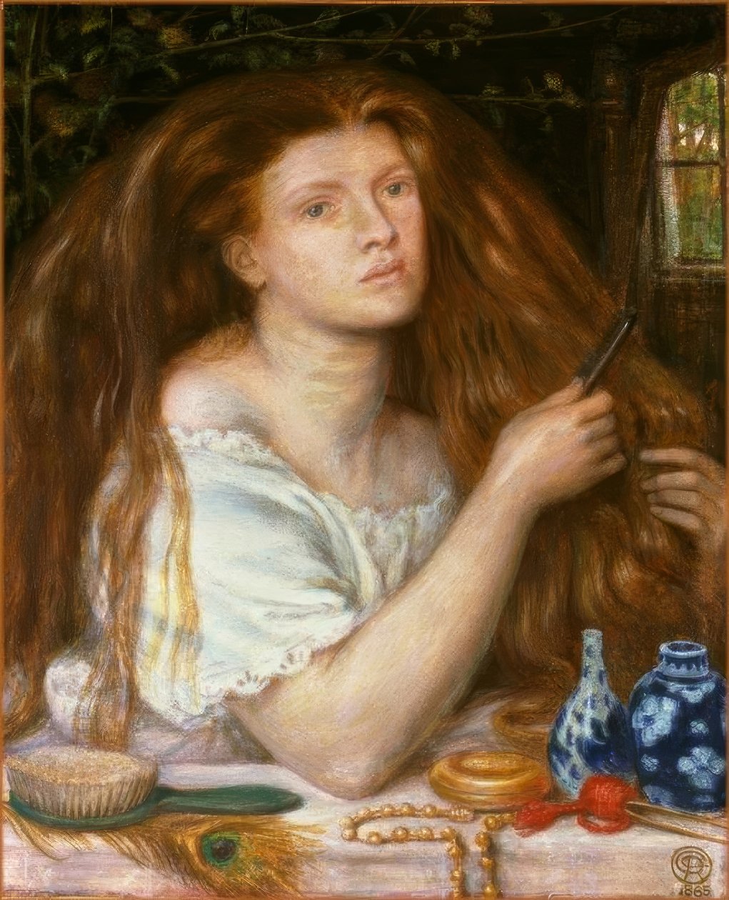 žena česání vlasů od Dante Gabriel Charles Rossetti