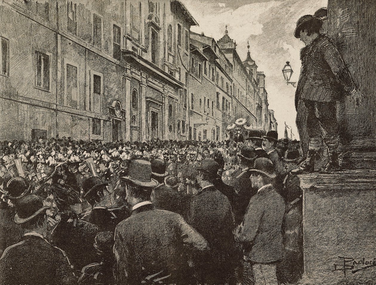 Pohřeb Agostina Bertaniho (1812-1886), italský vlastenec a politik, Řím, Itálie, kresba Dante Paolocci, rytina z L