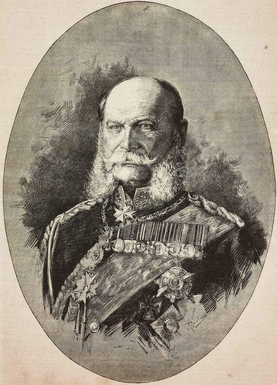 Německý císař Vilém I. (1797-1888) v roce 1887, rytina z kresby Dante Paolocci, z L