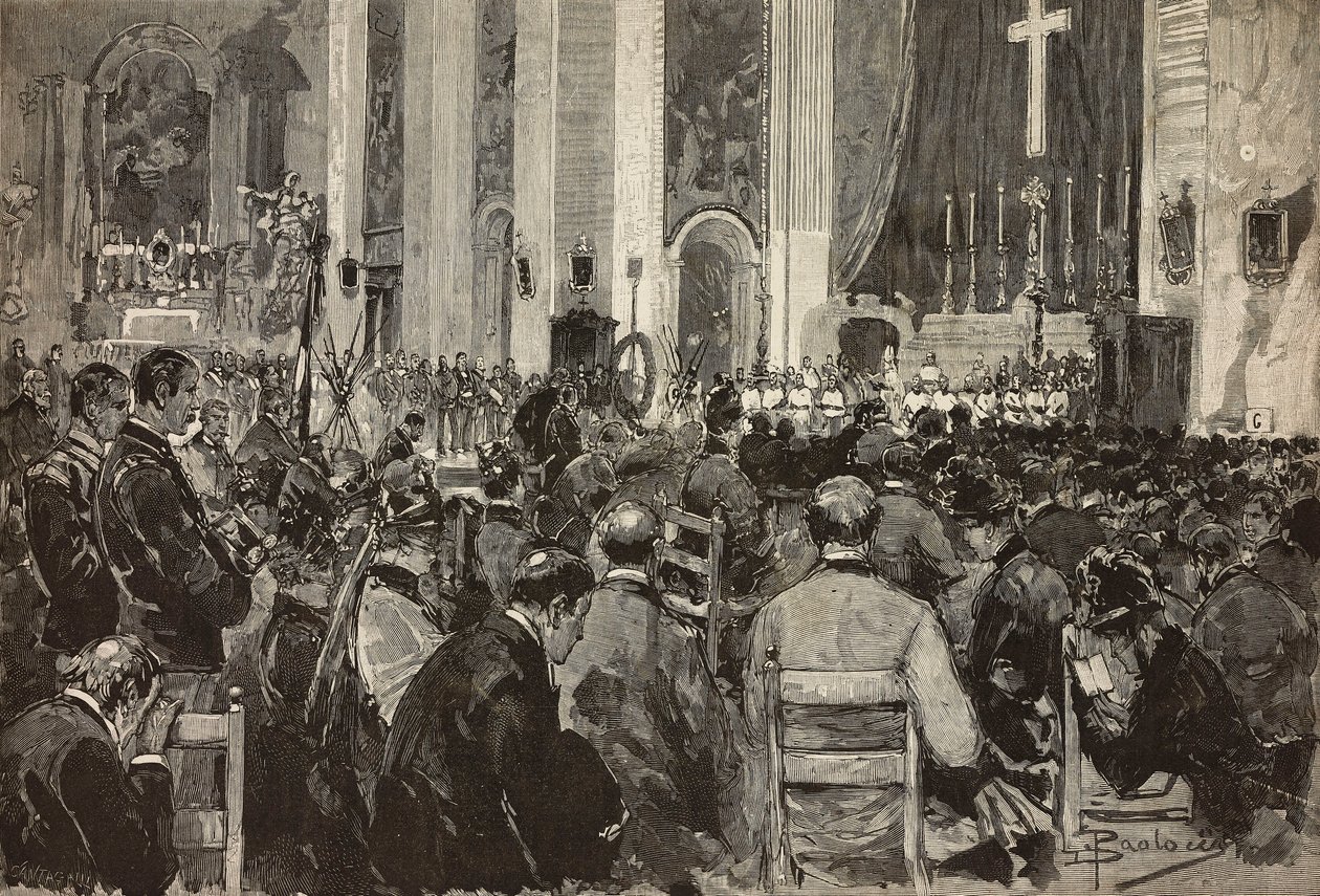 Obsequies for dead v Dogali v kostele Sant Andrea della Valle, Řím, rytina z kresby Dante Paolocci, z L