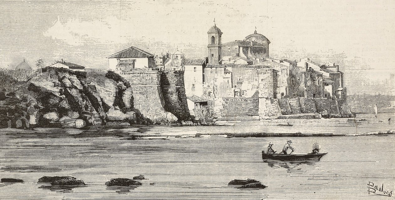 Pohled na Nettuno, Itálie, rytina z kresby Dante Paolocci, z L