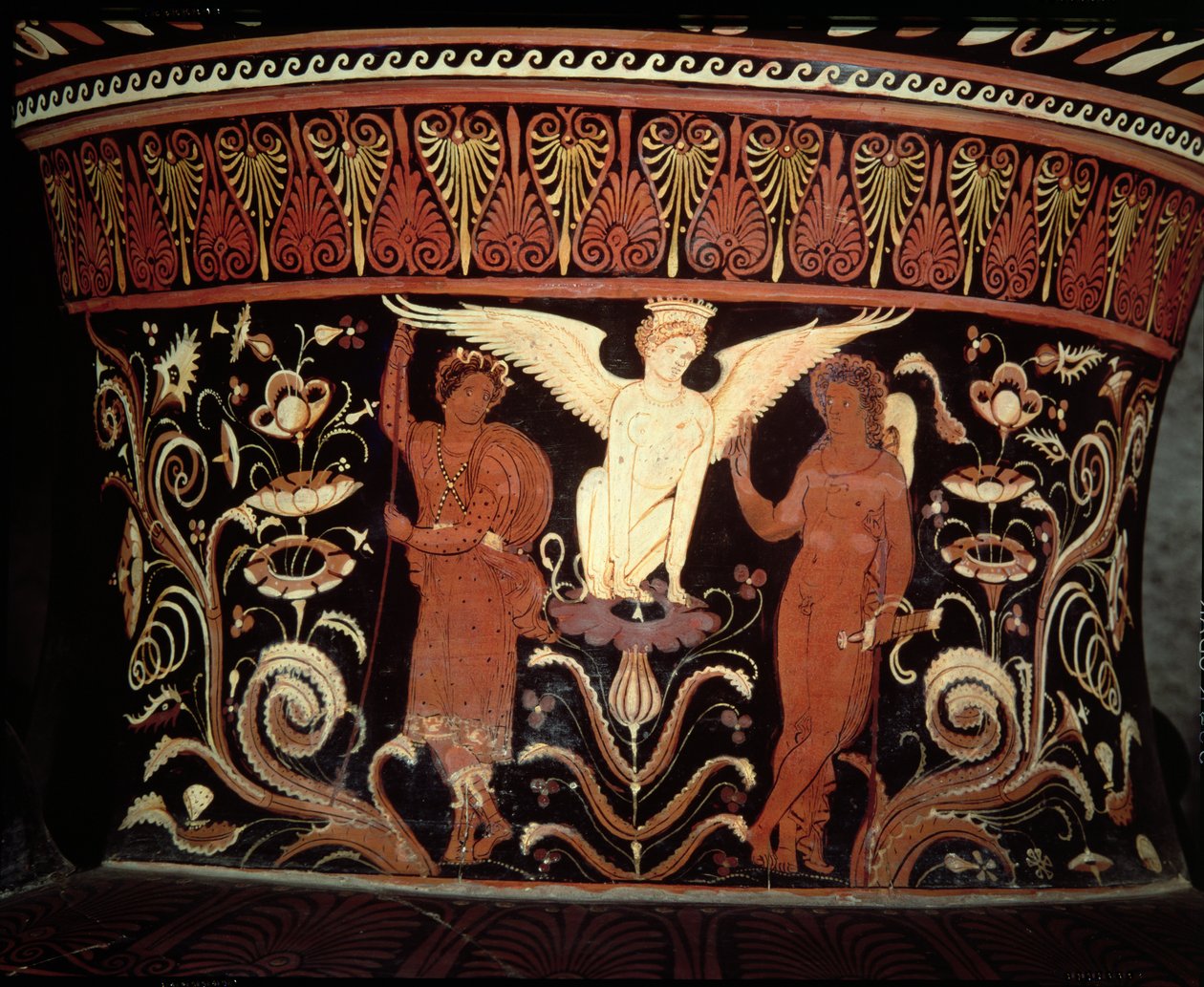 Apulský červenofigurový volutový kráter, detail hrdla zobrazující Oidipa a keramiku Sfingy viz také 153772 od Darius Painter