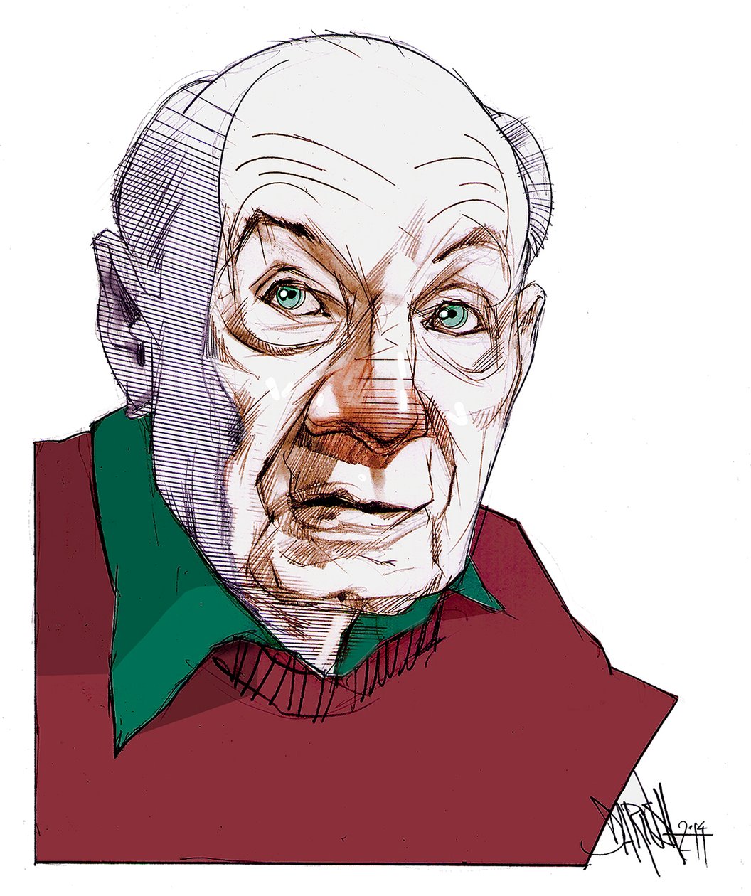 Gustave Thibon, 2014 (digitální kresba barevnou tužkou) od Dariush Radpour