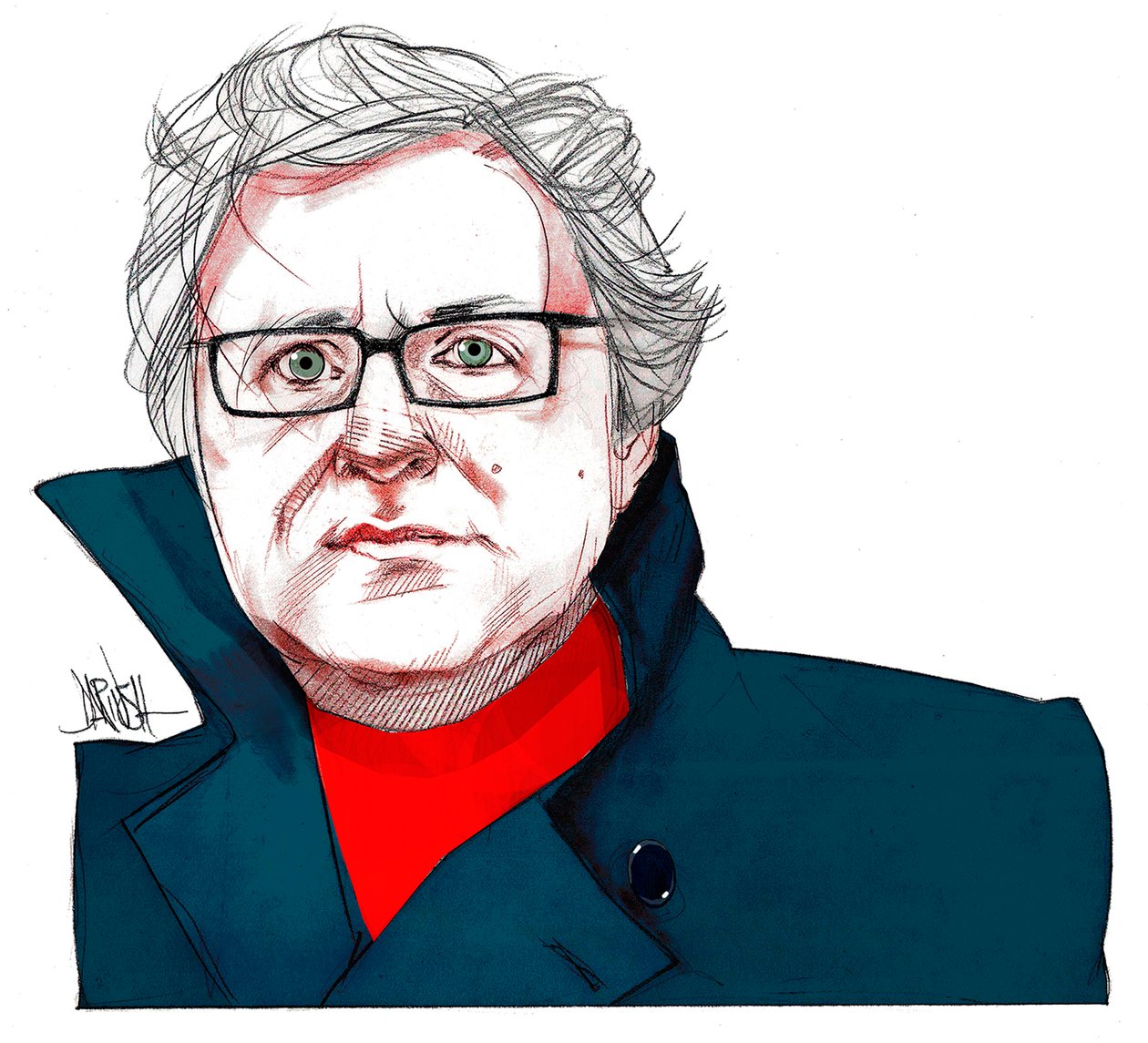 Michel Onfray (digitální kresba barevnou tužkou) od Dariush Radpour