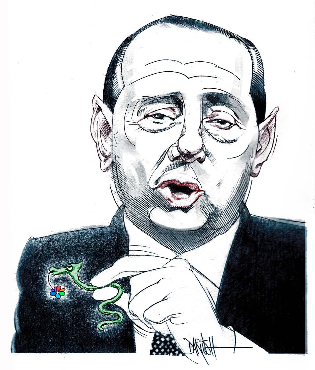 Silvio Berlusconi, 2024 (digitální kresba barevnou tužkou) od Dariush Radpour