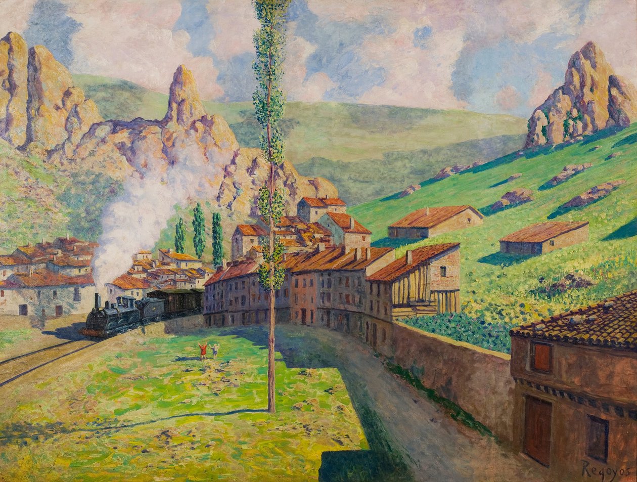 Pancorbo- projíždějící vlak od Darío de Regoyos