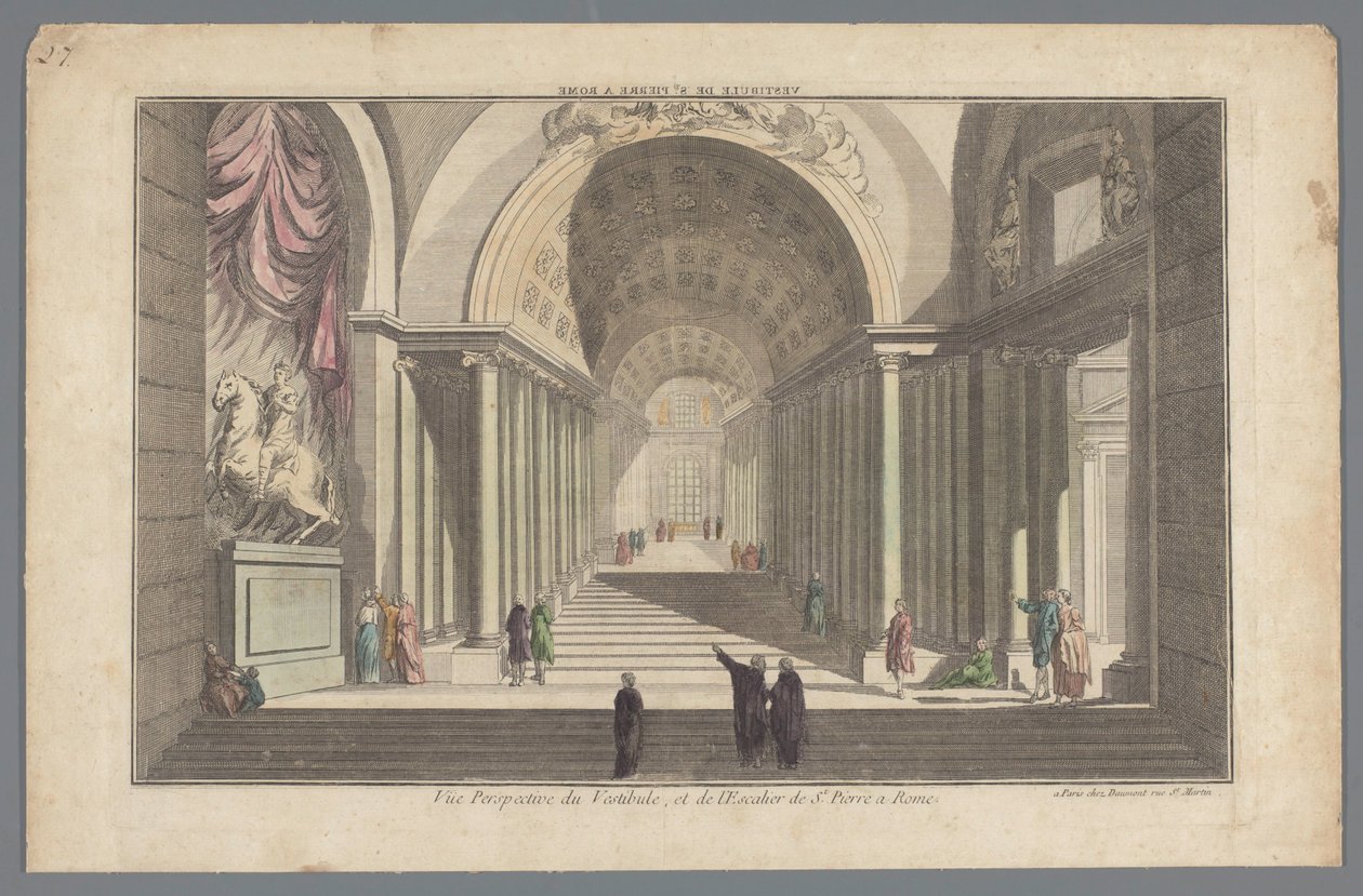 Pohled na vestibul a schodiště svatého Petra v Římě Vestibule de St. Pierre a Rome / Vue Perspective du Vestibule, et de l