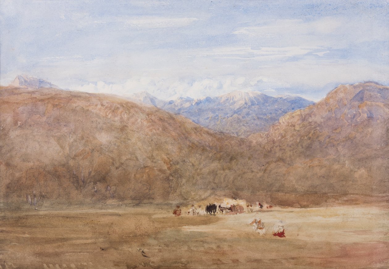 Cader Idris a Mynydd Moel z louky na Mawwdach poblíž Dolgellan, kolem roku 1840 (tužka a wc na papíře) od David Cox