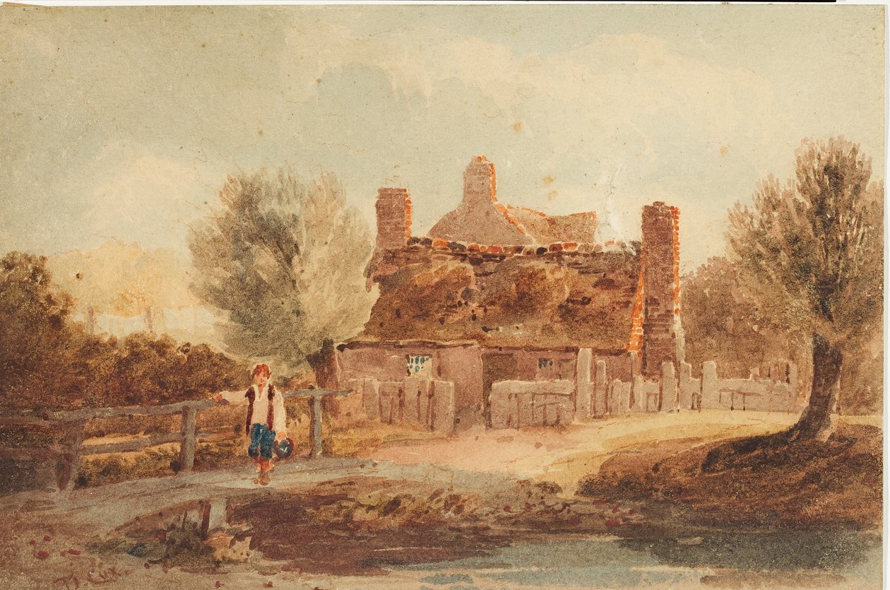 Venkovská scéna - dům u rybníka od David Cox