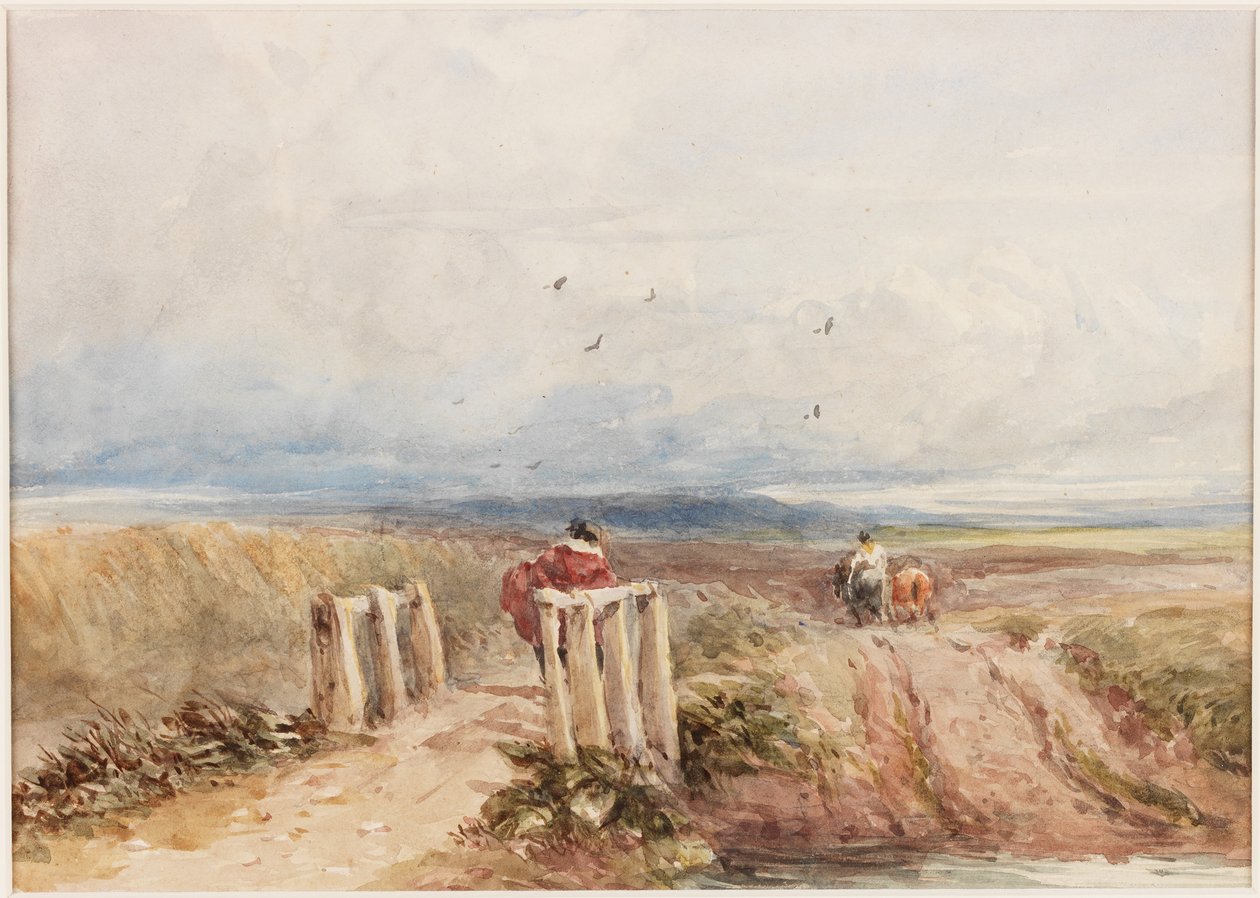 Vřesoviště s figurkami (tužka a akvarel na papíře (nalepeno na desce)) od David Cox
