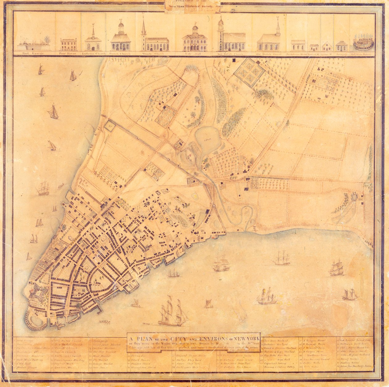 Mapa Manhattanu, kolem roku 1740 od David Grim