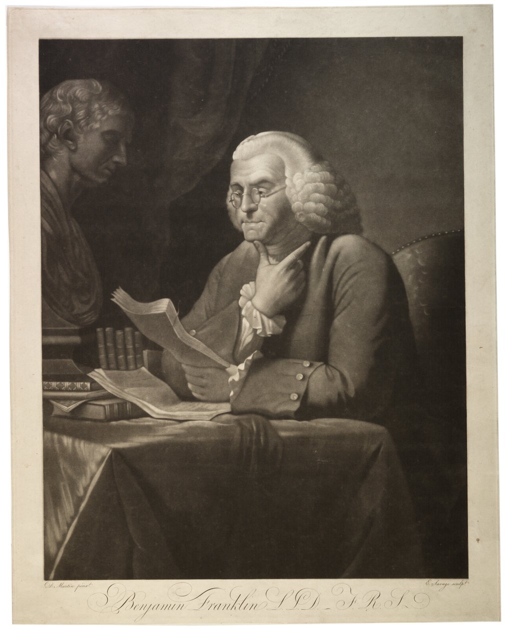 Benjamin Franklin L.L.D. - F.R.S., ryl Edward Savage (1761-1817), kolem roku 1800 (mezzotinta) od David Martin