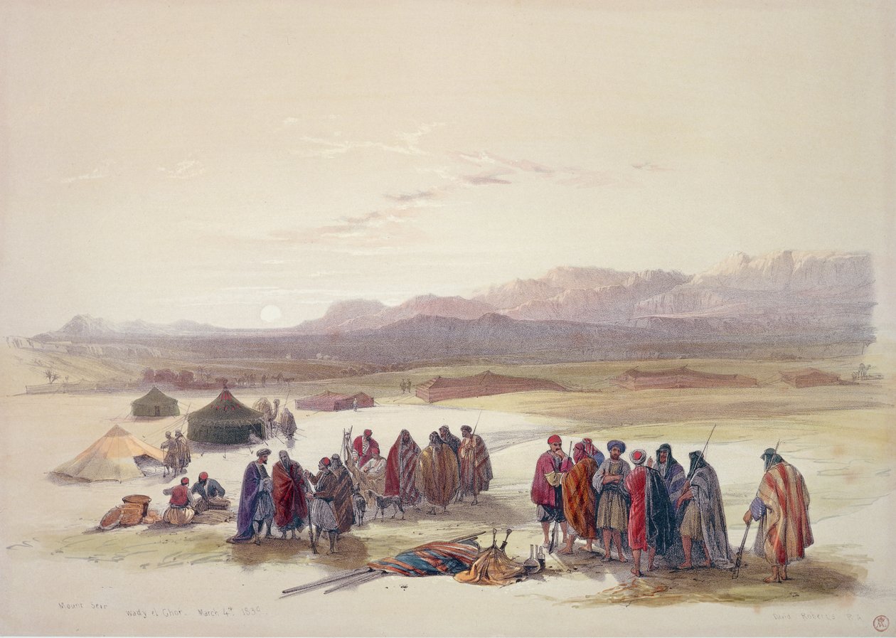 Tábořiště Alloeenů ve Wady Araba (ručně kolorované litho) od David Roberts