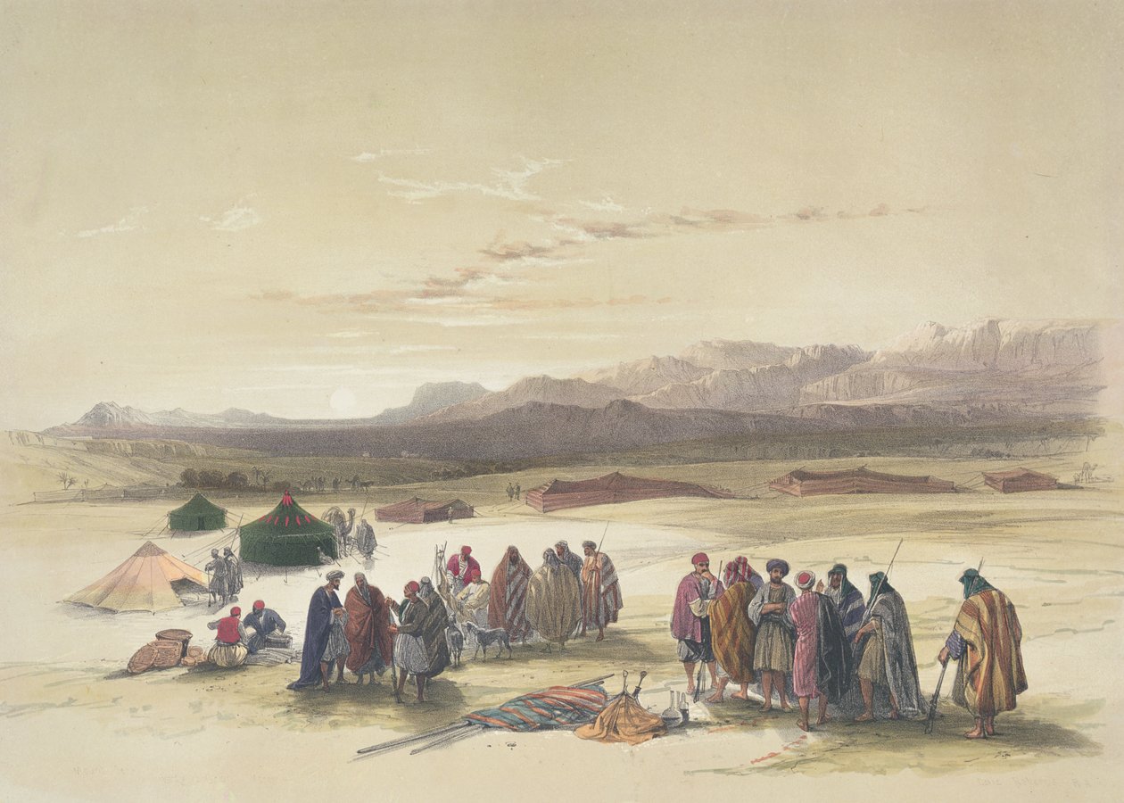 Tábor Alloeenů ve Wady Araba (ručně kolorovaná litografie) od David Roberts