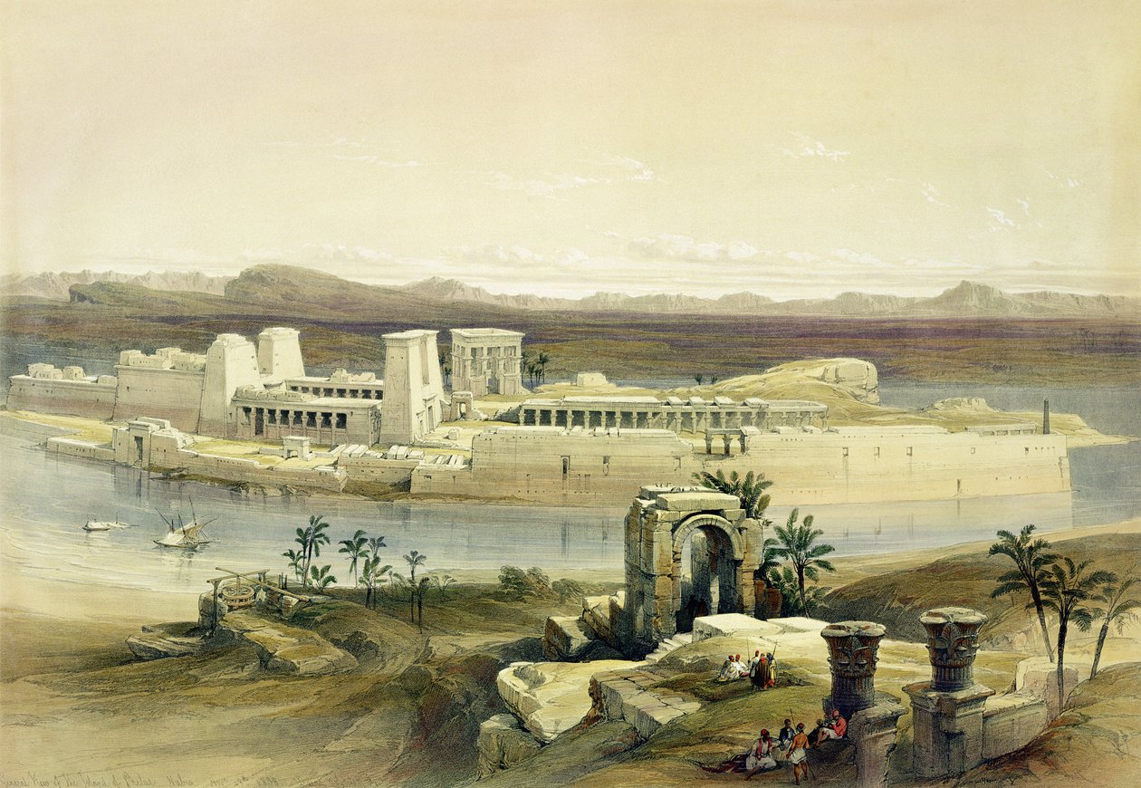 Celkový pohled na ostrov Philae, Núbie, z Egypta a Núbie, sv.1 od David Roberts
