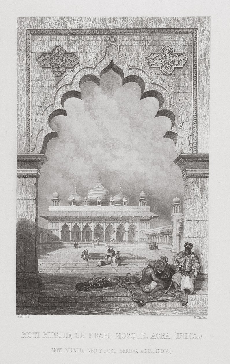 Moti Masjid, nebo Pearl Mosque, Agra, India, vyrytý W. Finden, z 