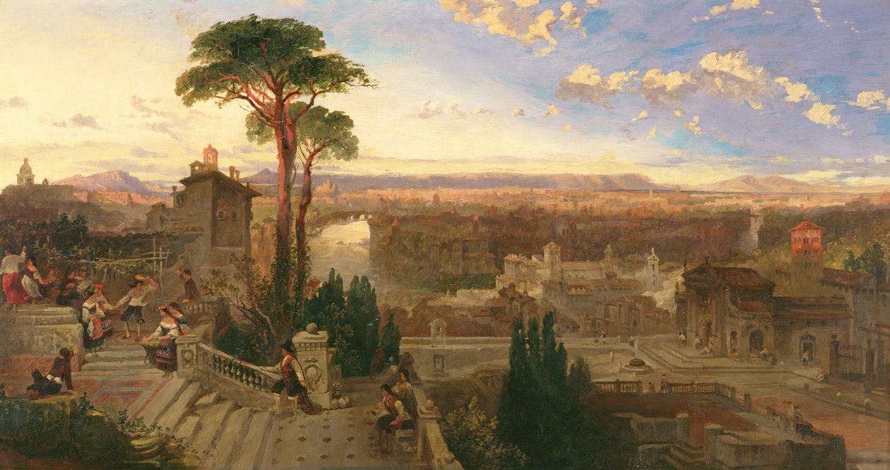 Řím, soumrak, pohled z kláštera San Onofrio na hoře Janiculum, cca 1853-55 od David Roberts