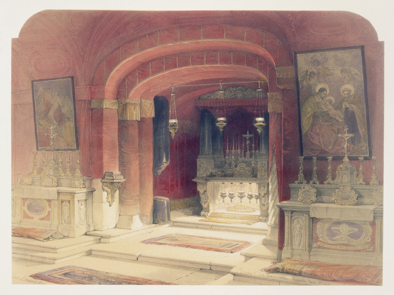 Svatyně Zvěstování, Nazareth, 20. dubna 1839, deska 31 ze svazku I „Svaté země“, vyryl Louis Haghe (1806-85) pub. 1842 od David Roberts