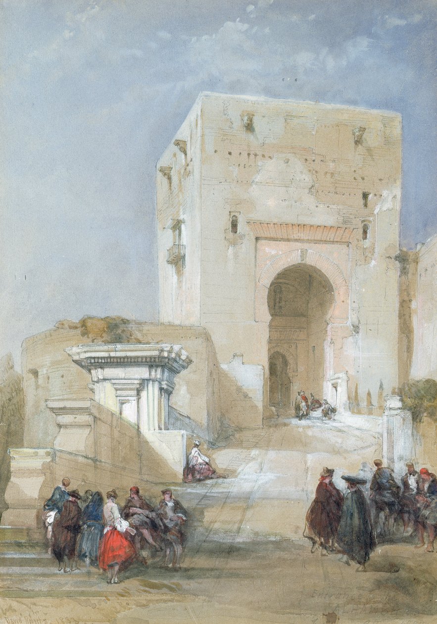 Brána spravedlnosti, vchod do Alhambry, 1833 (tužka, kvaš a wc) od David Roberts