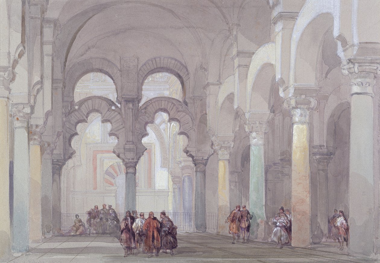 Mešita v Cordova, 1833 (wc s kvašem přes grafit na papíře) od David Roberts