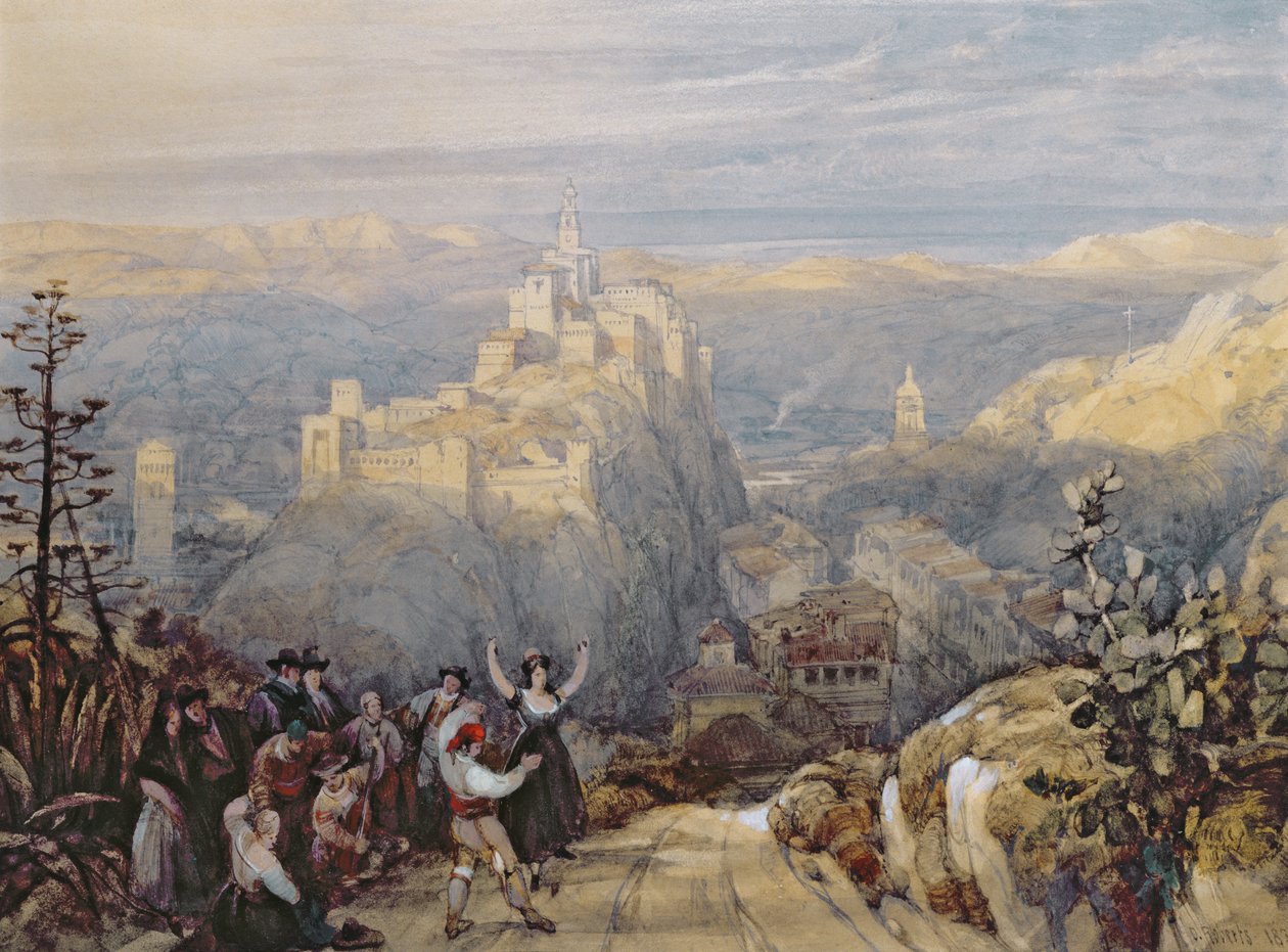 Město a hrad v Loja, Španělsko, 1834 od David Roberts