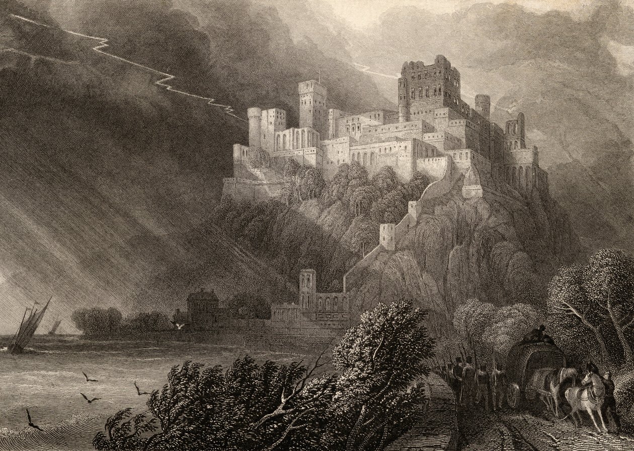 Ruiny Rheinfelsu, vyryté W. Radclyffem, ilustrace z 