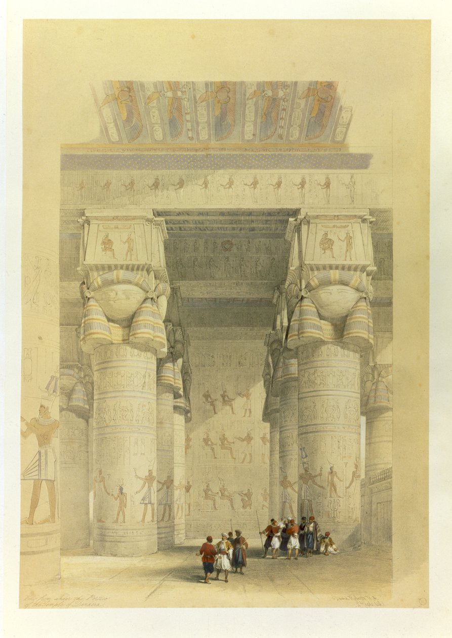 Pohled pod portikus chrámu v Dendarah, z Egypta a Núbie, svazek 1 od David Roberts