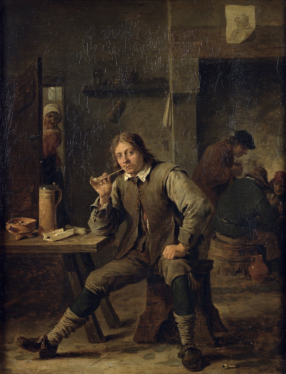 Kuřák opřený o stůl, 1643 od David Teniers the Younger