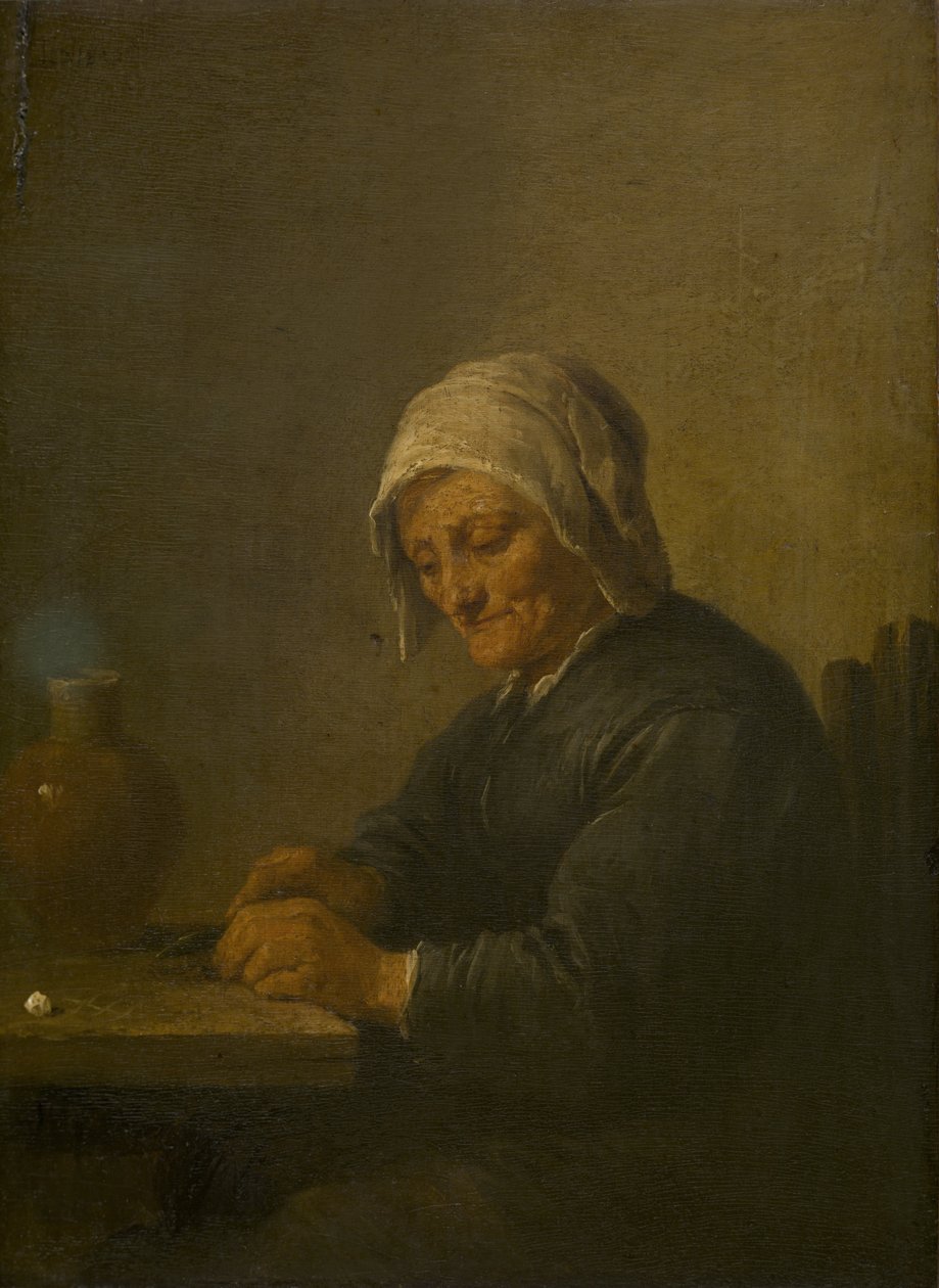 Stará žena řezání tabáku od David Teniers the Younger
