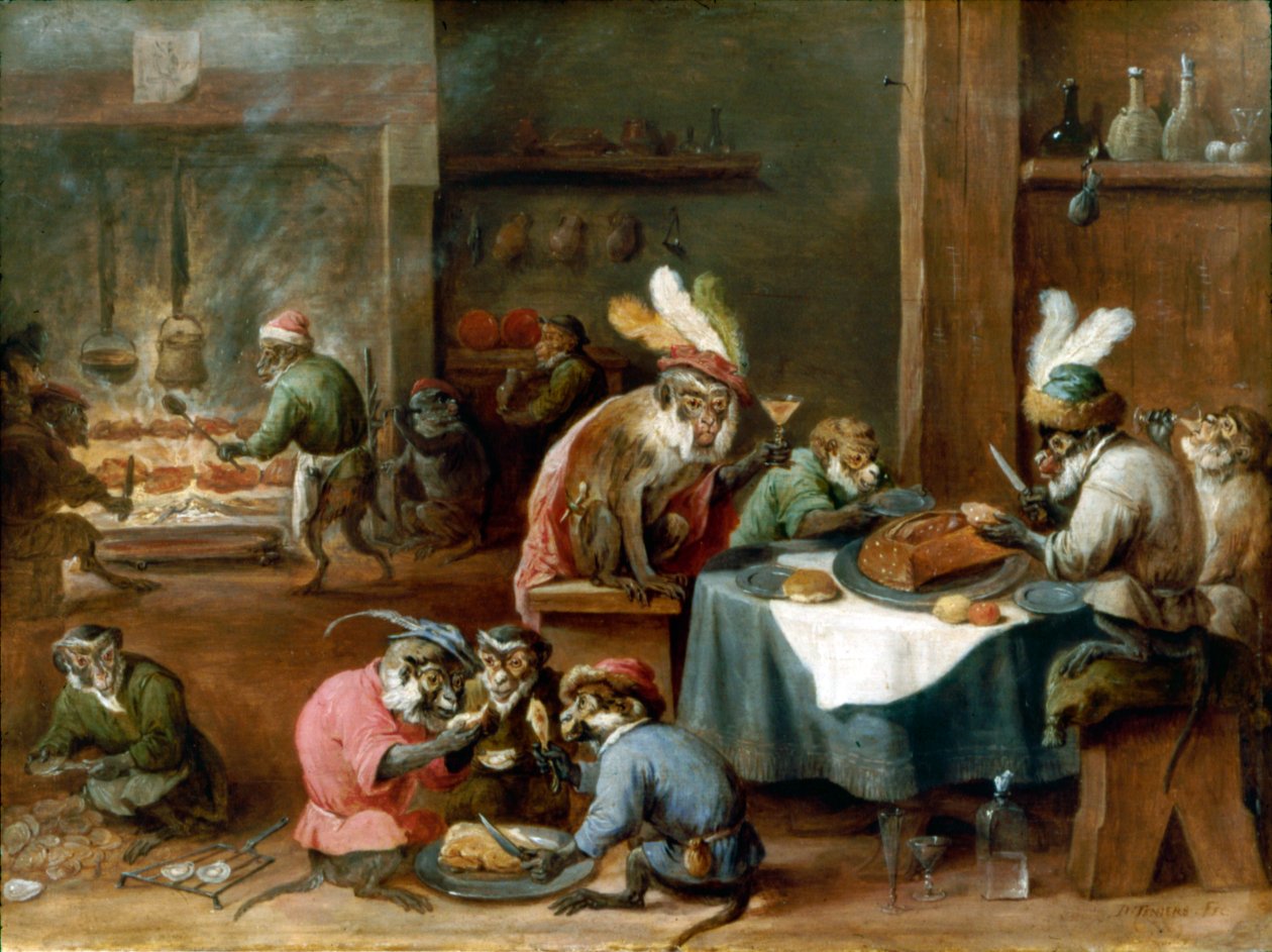 Jídlo krojovaných opic od David Teniers the Younger