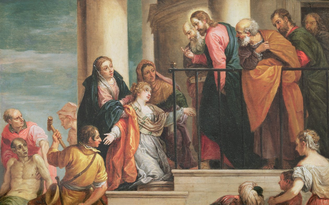 Výchova syna vdovy Naina, 1651-56, kopie obrazu Veronese (panel) od David Teniers the Younger