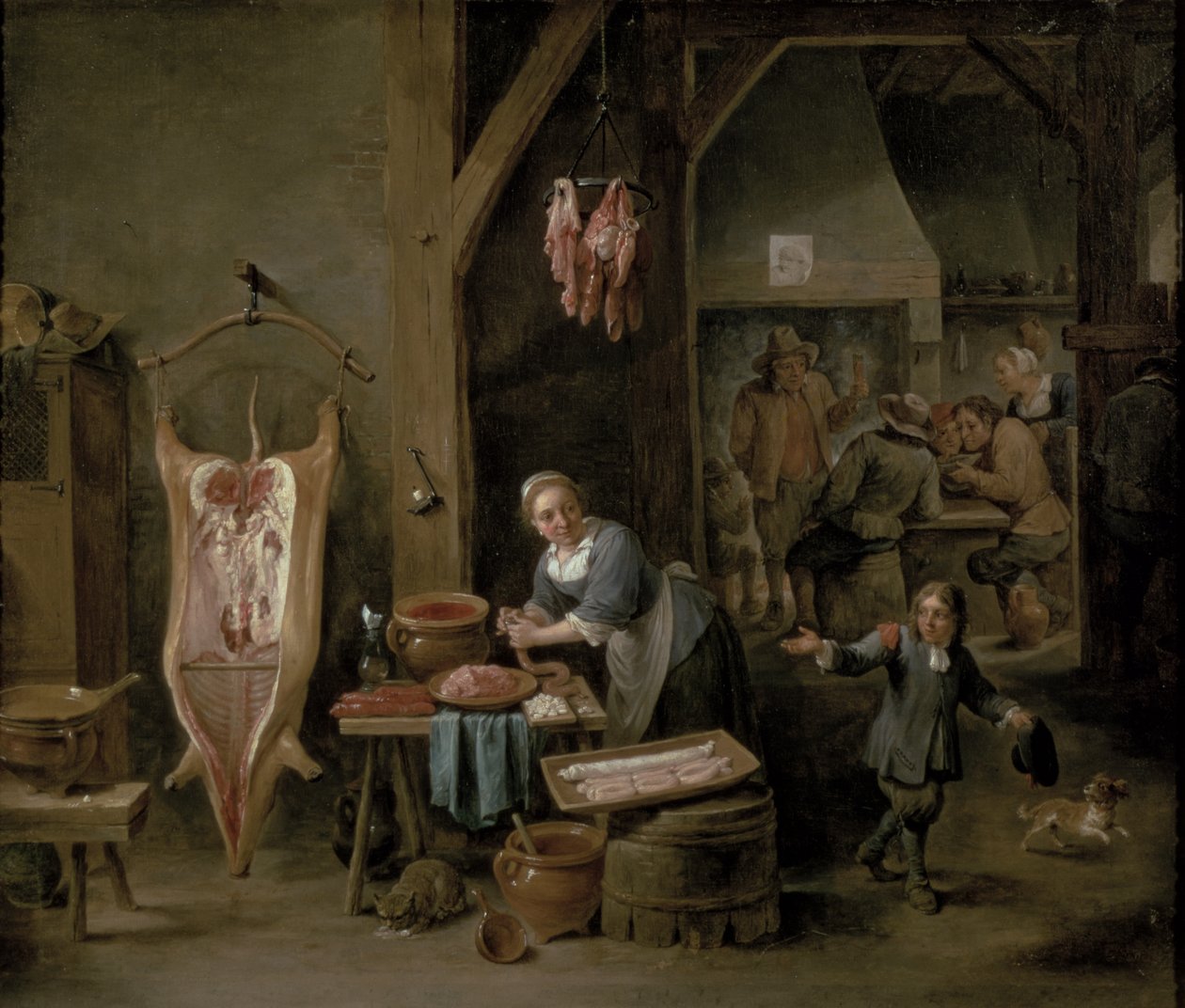 Výroba klobás, 1651 od David Teniers the Younger