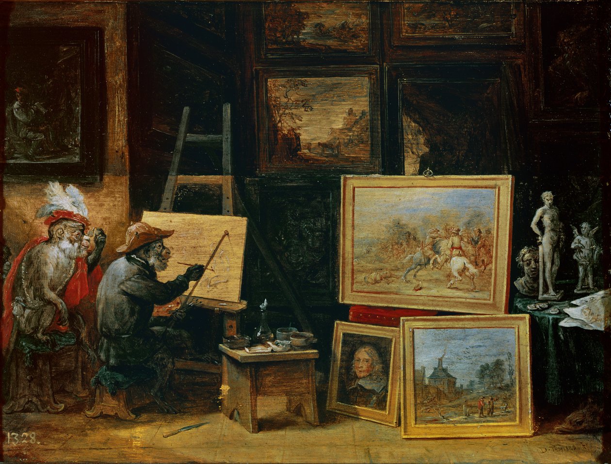 The Monkey Painter, 1805 (olej na mědi) od David Teniers the Younger