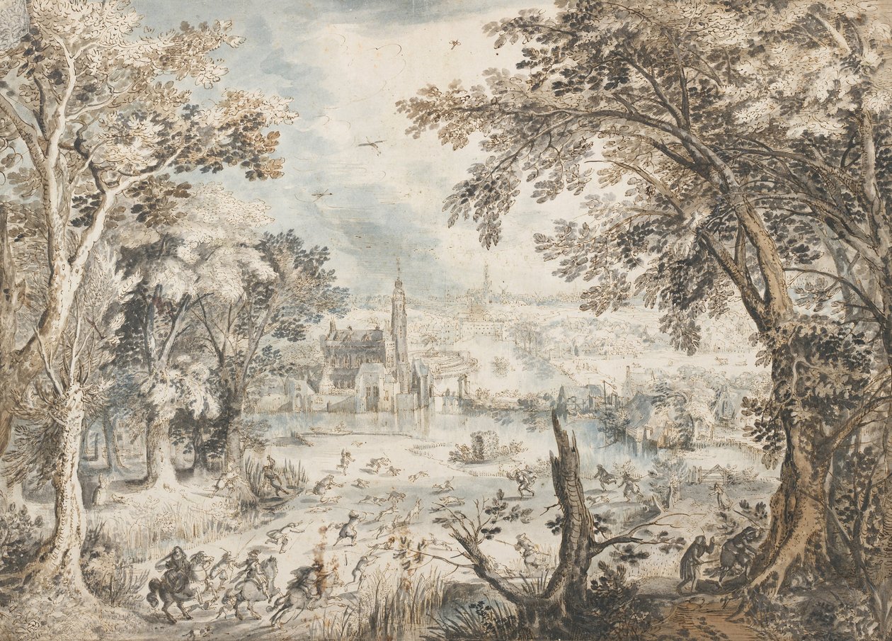 Krajina s lovem zajíce, 1601-1602 od David Vinckboons