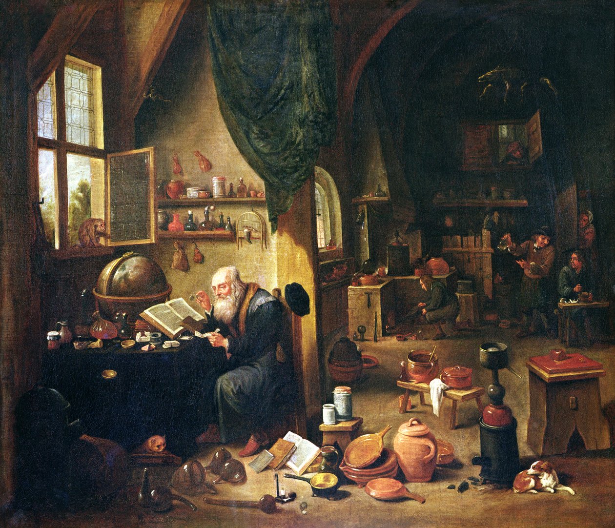 Alchymista ve své dílně od David Teniers the Younger