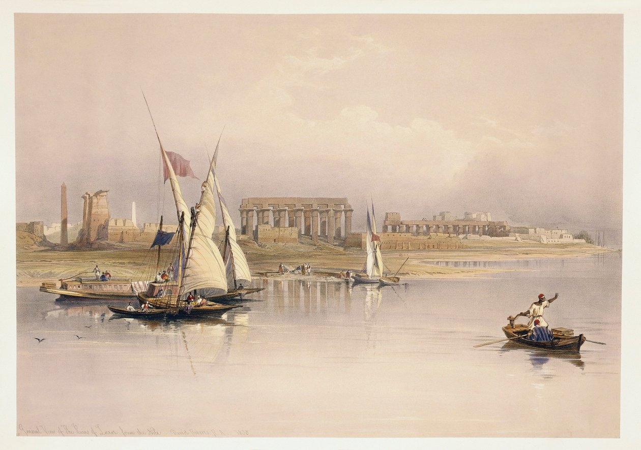 Egypt, ruiny Luxoru od řeky Nil, rytina podle kresby Davida Robertse od David (after) Roberts