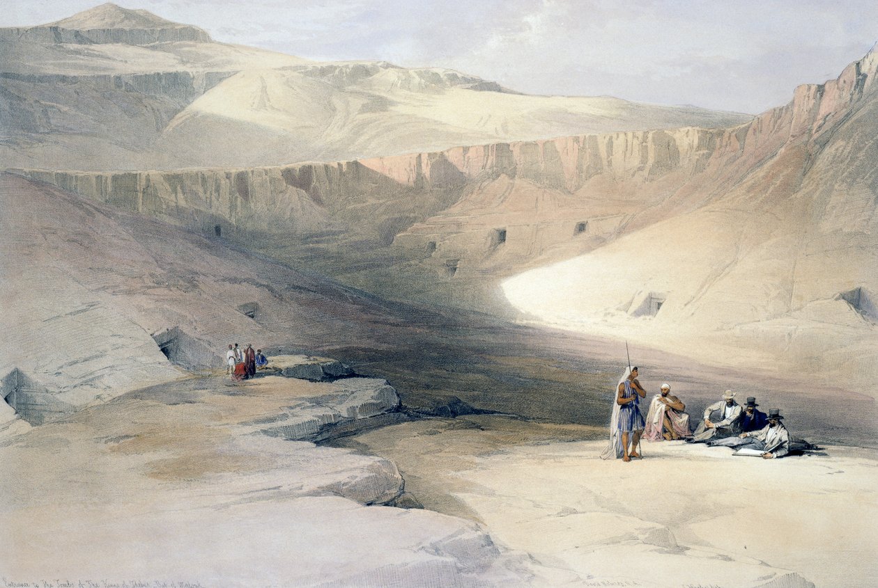Vchod do hrobek králů v Thébách, rytina z kresby Davida Robertse (1796-1864), z Egypta a Núbie od David (after) Roberts