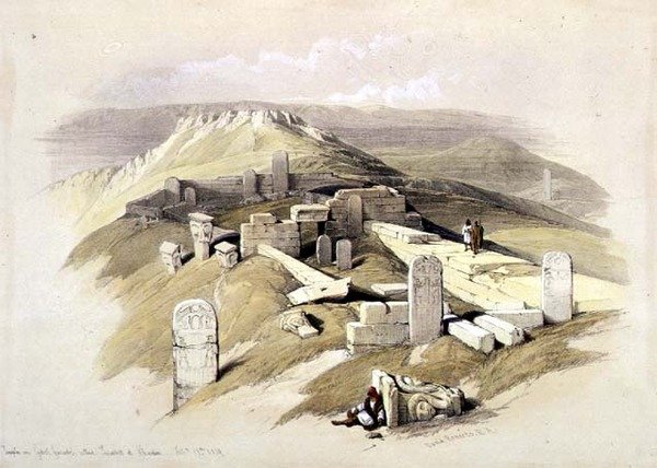 Chrám na odpadcích Gebel, zvaný Serabit el Khadim, 17. února 1839, deska 119 ze svazku III „Svaté země“, vyryl hospodou Louis Haghe (1806-85). 1849 (litho) od David (after) Roberts