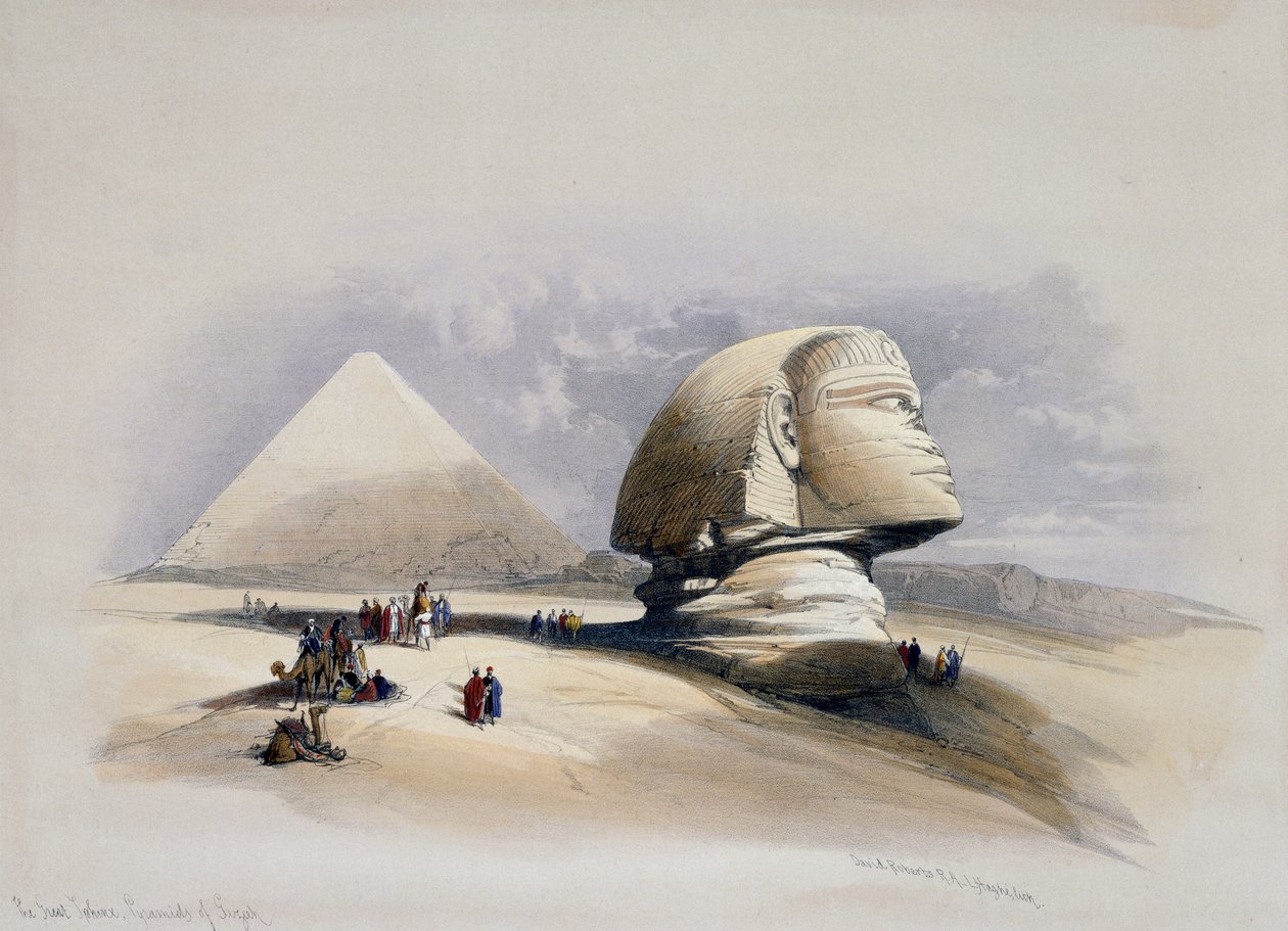 Pohled na nekropole v Gíze, rytina podle návrhu Davida Robertse (1796-1864) od David (after) Roberts