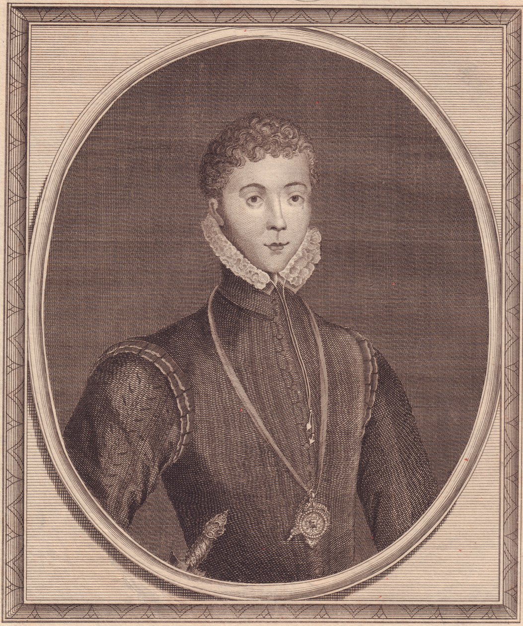 Portrét Henryho Stuarta, Lord Darnley (1545-1567), King Consort of Scotland, mědirytina od Johna Goldara (1729-1795) z malby Lucase de Heere od John Ward Dunsmore