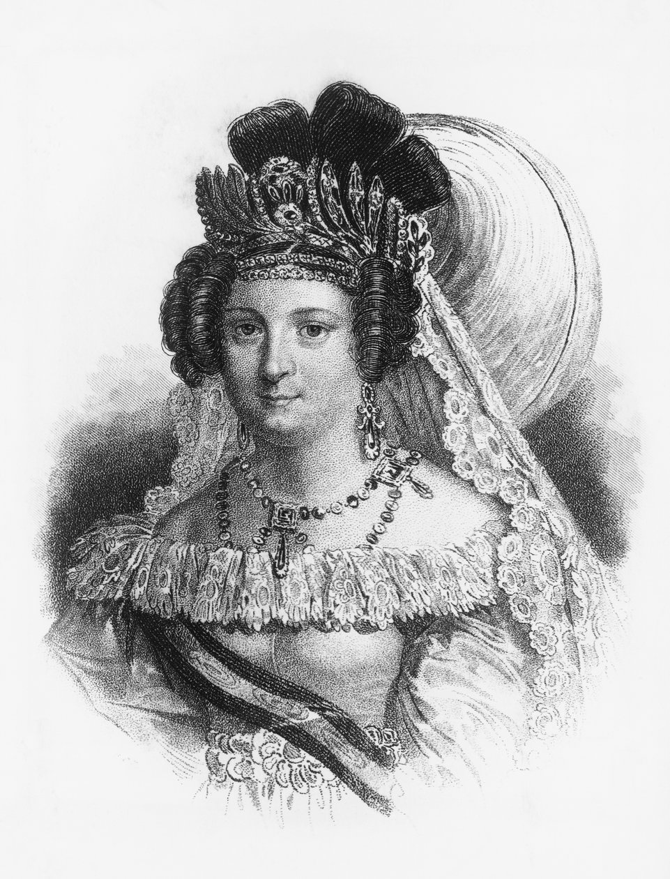 Portrét Marie Cristiny de Borbon (1806-1878), královny manželky Španělska v letech 1829 až 1833 a královny regentky v letech 1833 až 1840, rytina od John Ward Dunsmore
