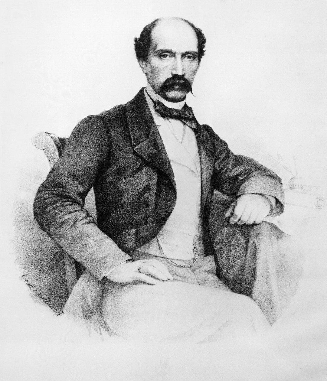 Portrét markýze Ferdinanda Bartolommei (1821-1869), italský revolucionář a politik, který hrál důležitou roli v politických událostech Toskánska v letech 1848 až 1860, rytina od John Ward Dunsmore