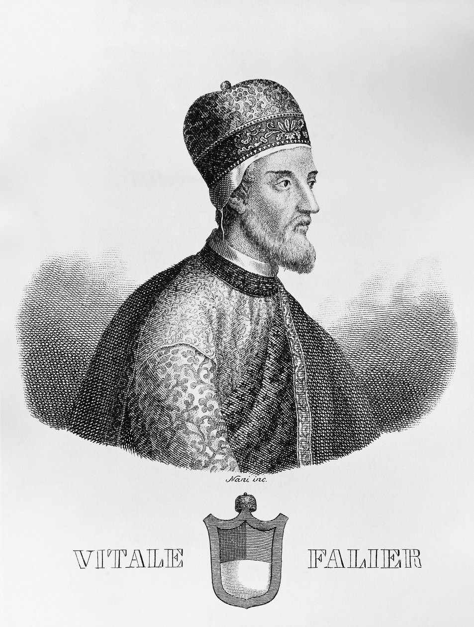 Portrét Vitale Faliera (zemřel cca 1095), 32. benátského dóžete, rytina Antonia Naniho (1803-1870) od John Ward Dunsmore