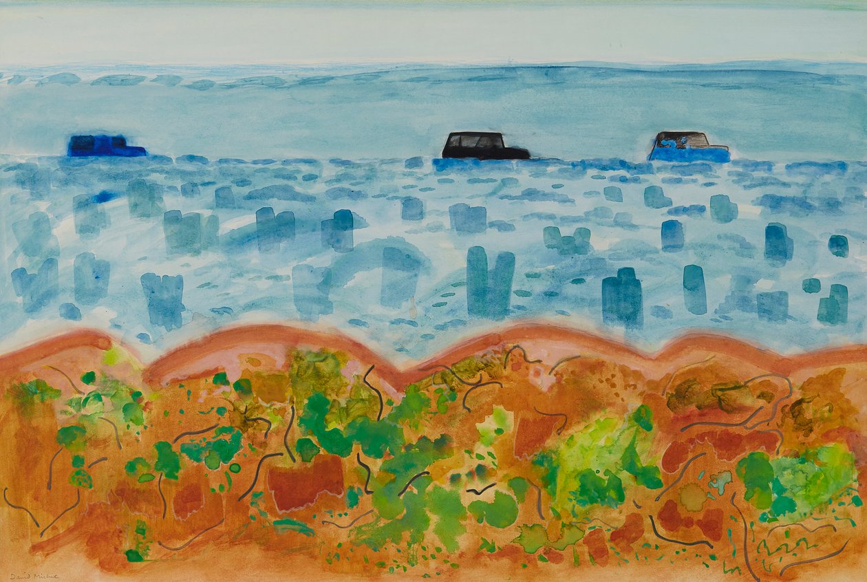 Cars and Saltbush, Austrálie (akvarel) od David Alan Redpath Michie
