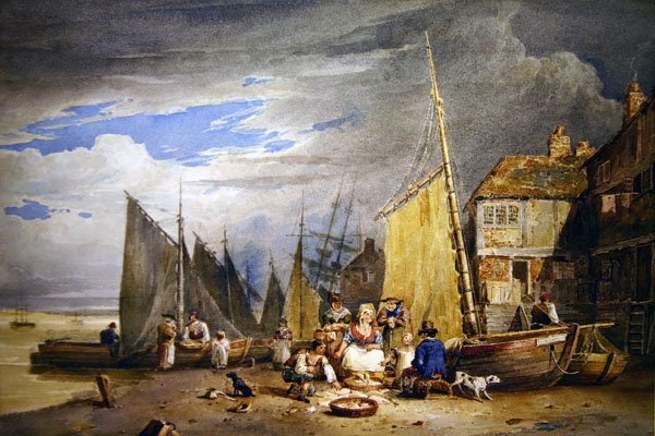 Fishwife with her Wares by the Thames (akvarel na papíře) od David Cox