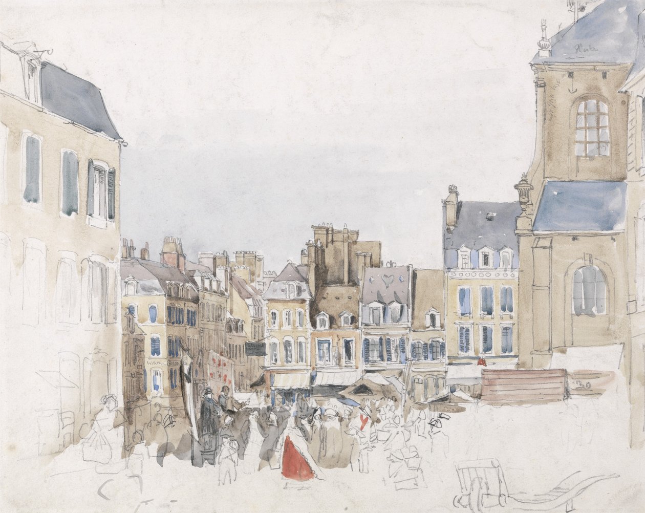 Francouzské tržiště, cca 1829 (bez grafitu na papíře) od David Cox