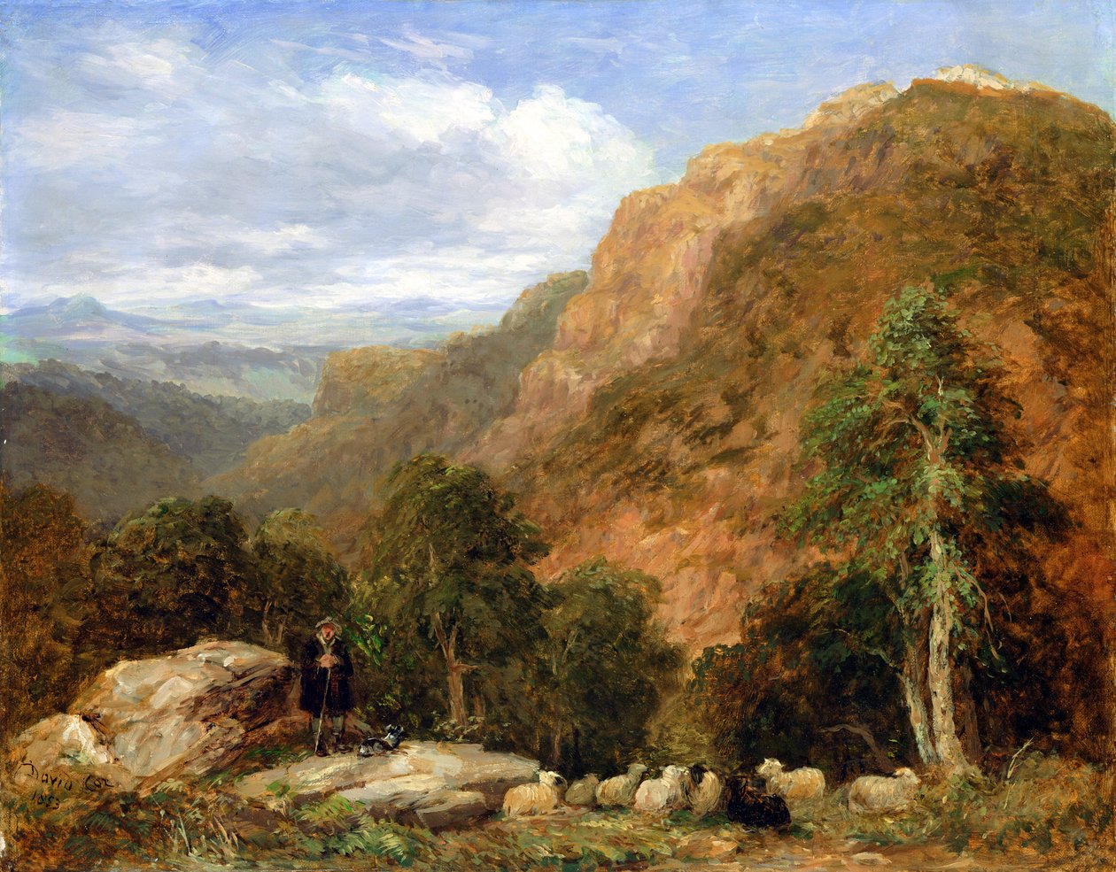 Pohled shora Bettws-y-Coed, Moel Siabod a pohoří Snowdon v dálce, 1853 od David Cox